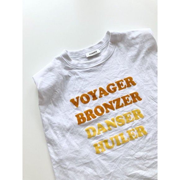 SANDRO Trivoli White Jersey Flocked Cotton Shoulder Pad Muscle Tank, Size 2/M - Picture 9 of 16